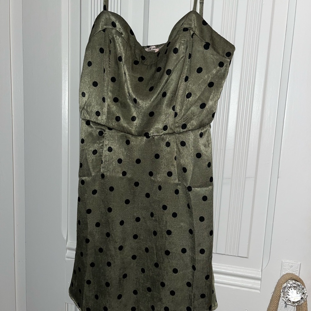 Elegant Olive Polka Dot Dress